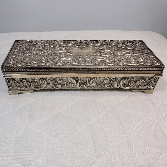 Vintage Godinger Ornate Silver Tone Decorative Jewelry Box 1992 Sturdy Metal - Picture 13 of 14